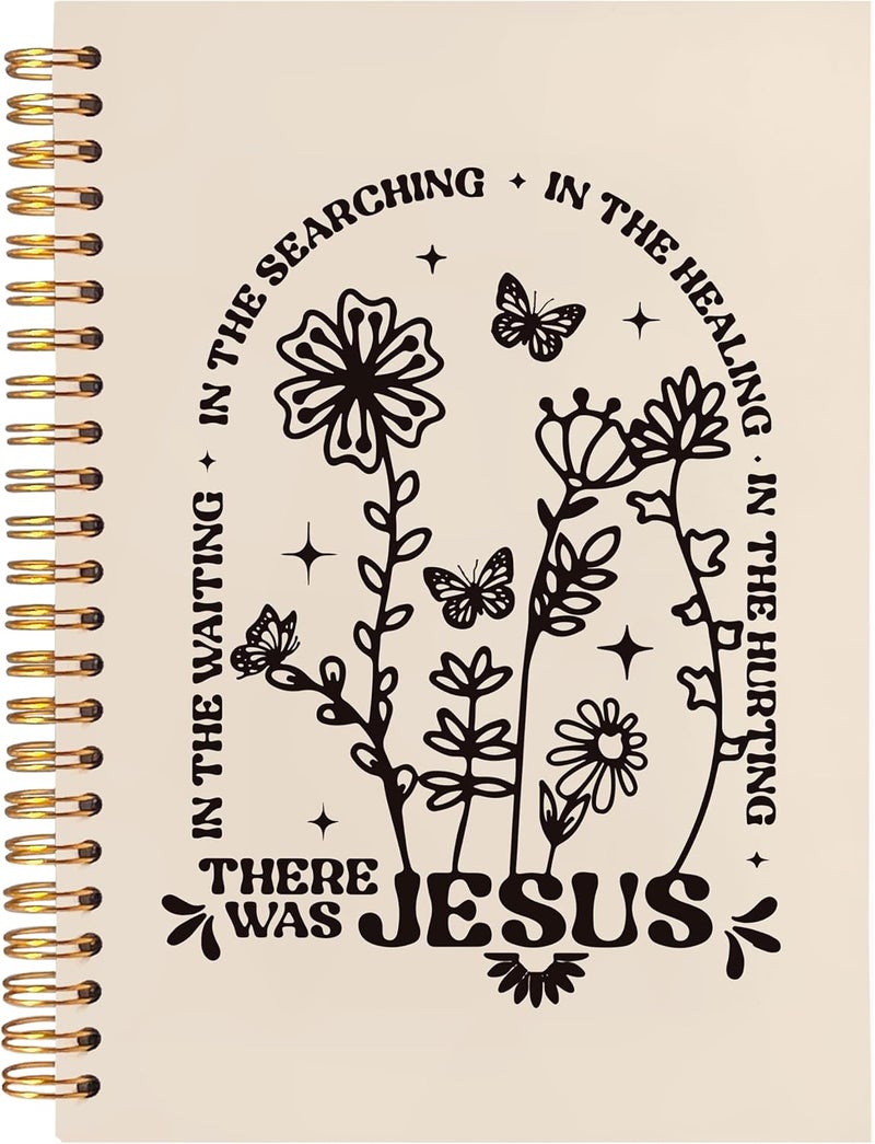 BearCake Boho Floral Christian Notebook Journal, Christian Gifts for Women, Bible Notebooks for Note Taking, Bible Journaling Notebook, There Was Jesus Hardcover Spiral Notebook 5.5x8.3 - Image 1